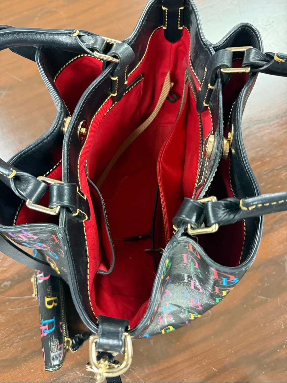 Dooney & Bourke Black Multicolor DB Logo Tote with Matching Wallet Set